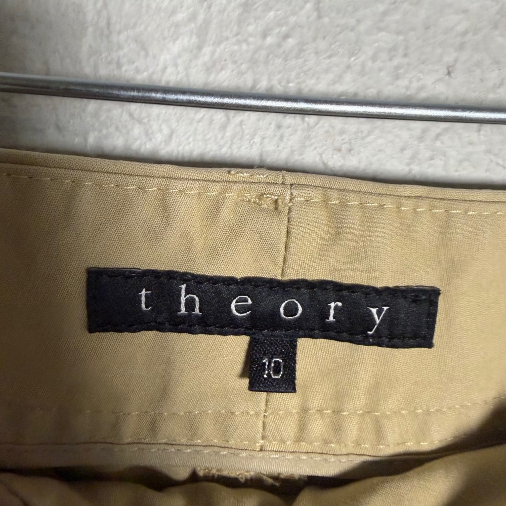 Theory Womens Size 10 Tan Khaki Cotton Blend Cropped Trousers Pants Made in USA - Picture 3 of 4